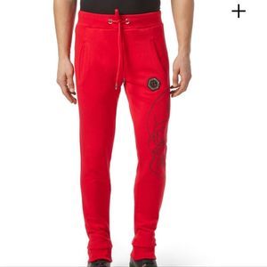 Phillip Plein Mens Iconic Red Skull Sweatpant Slim fit Jogger Size M